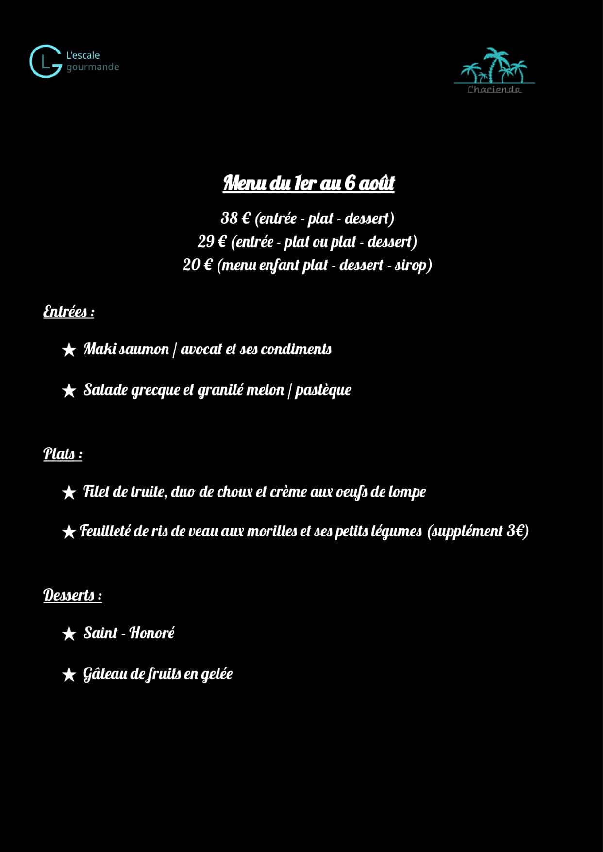 Menu restaurant aout